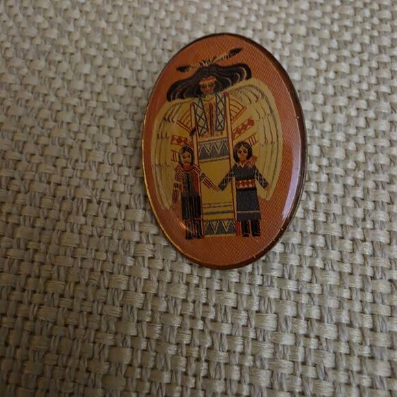 Tribal Jewelry - Vtg Native American Angel Pin Wings Children Acrylic Tribal Image Ceremony Old